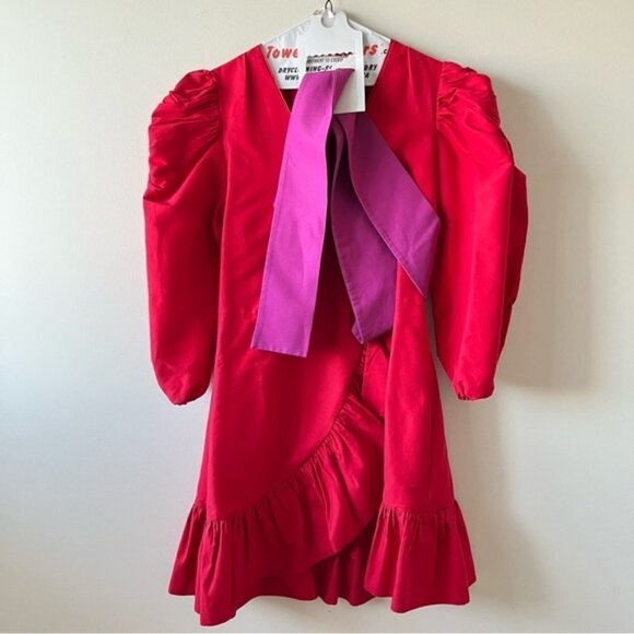 Tanya Taylor Red Wrap Dress with Purple Accent - Picture 4 of 12